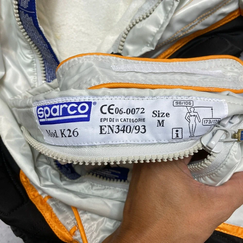 Sparco K26 Racing Suit Mens M White Black Orange Kerb Kart CIK-FIA Niveau 2 2001
